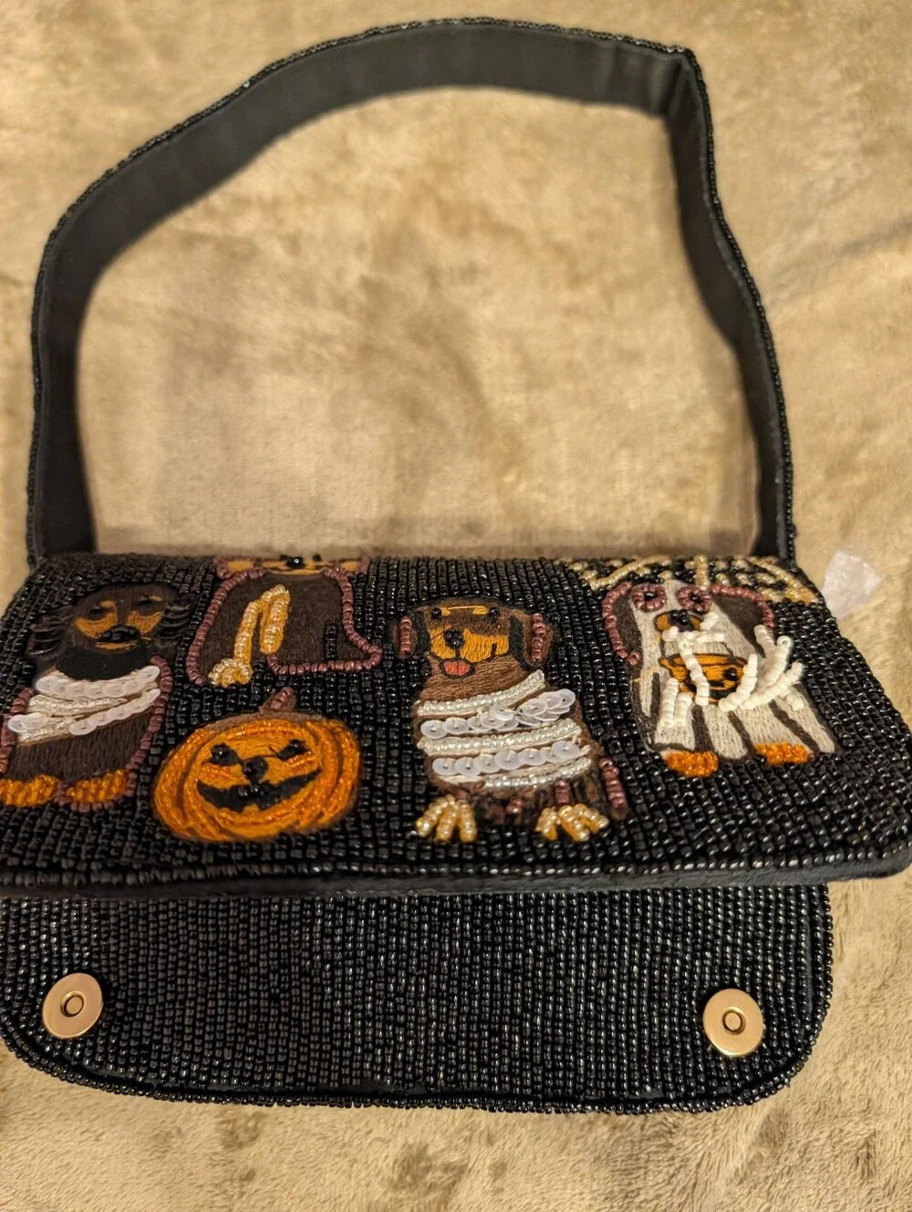 Viral Beaded Halloween Dog Black with Orange Accents
